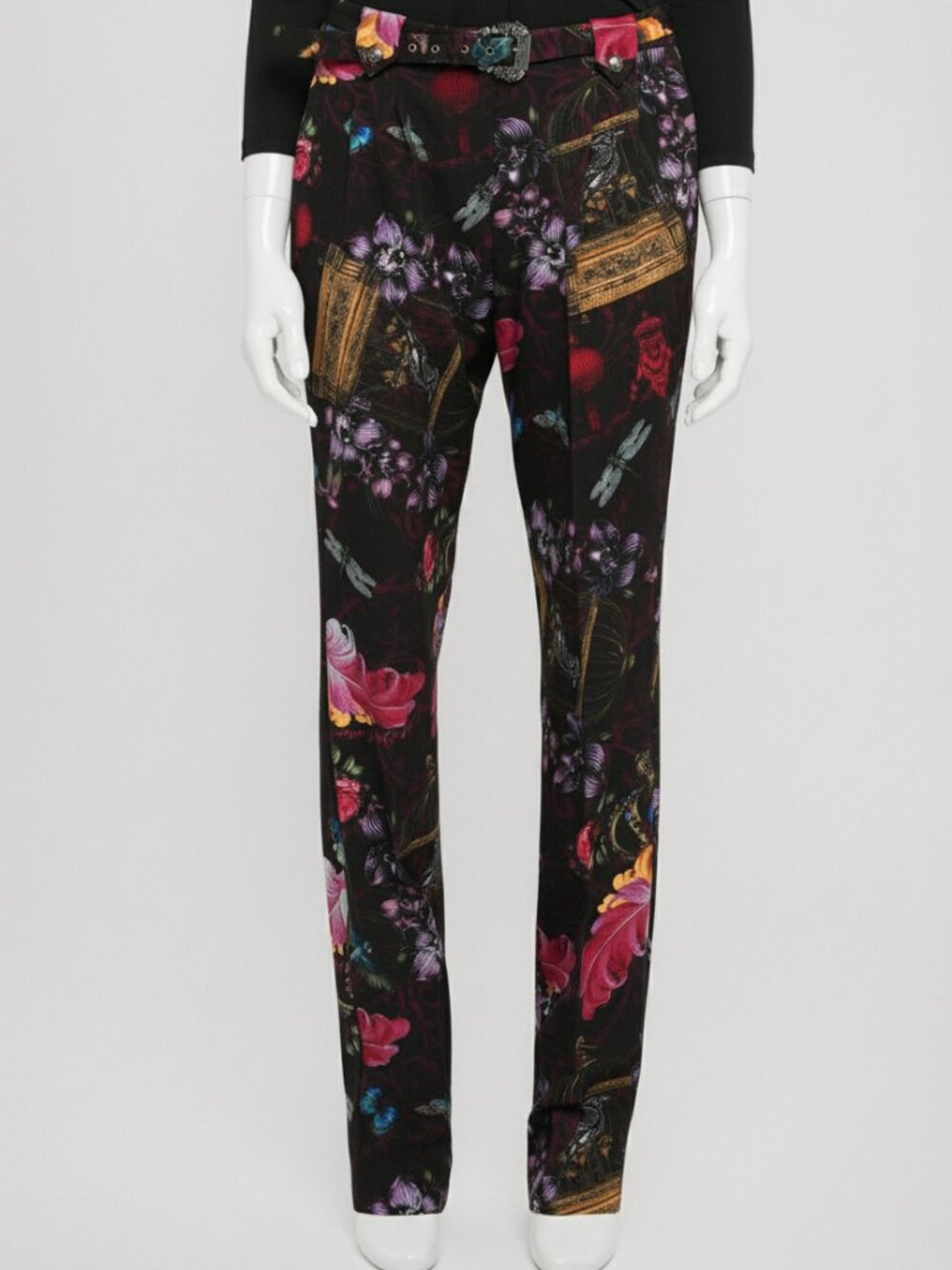 Versace Jeans Couture Womens Black Printed Belted Pants Size 40